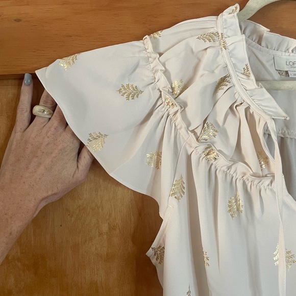 LOFT Women's Cream Blouse with Gold Leaf Design - Picture 5 of 9